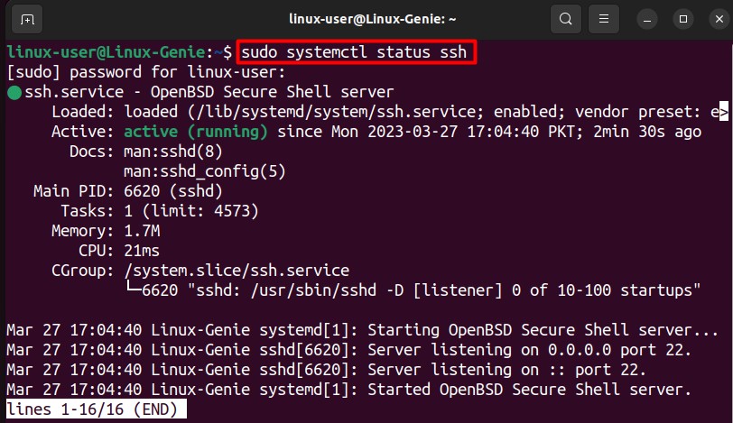 SSH Server Status