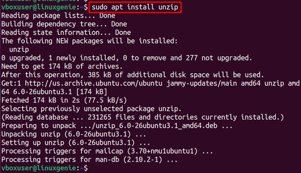unzip command not found | linuxgenie.net